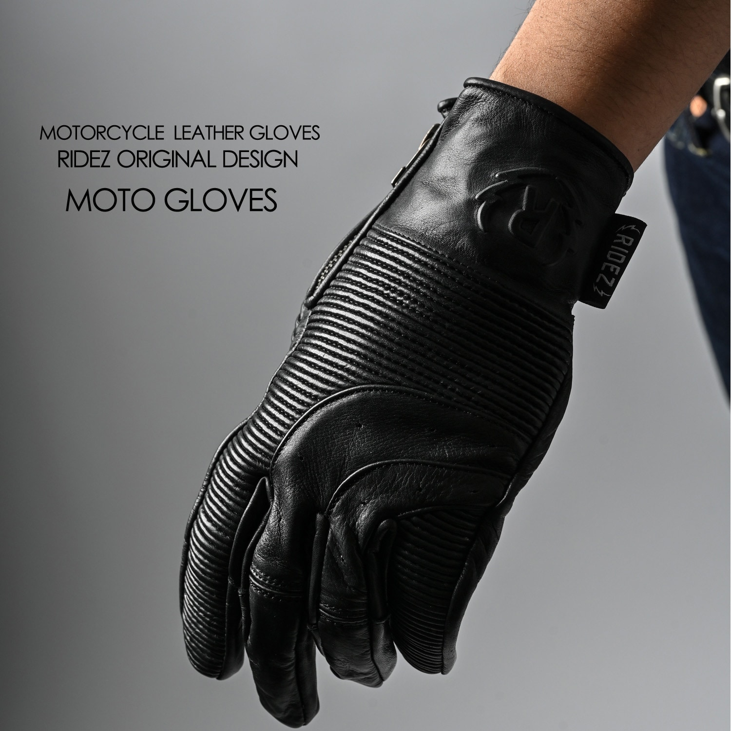 RLG2203-BLACK -XL レトロ レザー バイクグローブ スマホ対応