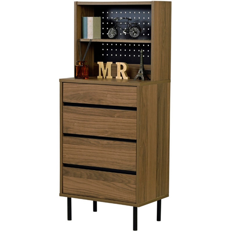 飾り棚　サイドボード　チェスト　ラック　ブラウン FMC-0003 サイドボード 飾り棚付き チェスト 4段 コンセント付き