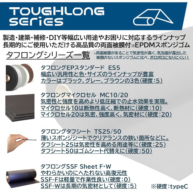 タフロングマイクロセル10 10t1M10M EPDMスポンジゴムシート粘着なし
