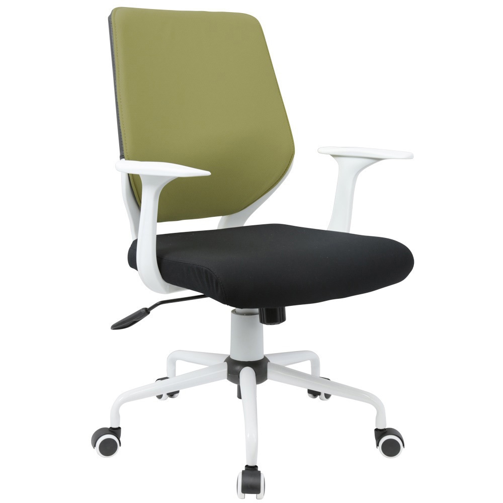 CN-309-A-WH-OV ビジネスチェアCN カグクロ キャスターあり 肘掛あり ホワイト×オリーブ色 寸法635×560×880-955mm  CN-309-A-WH-OV