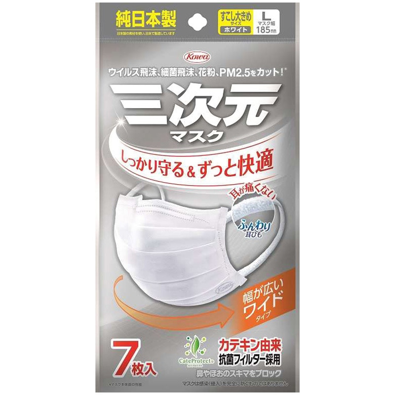 三次元マスク コーワ(KOWA) プリーツ型 7枚入 ホワイト色 すこし