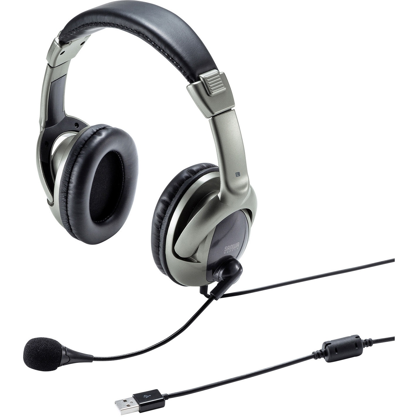 MM-HSU10GMN ヘッドセット サンワサプライ オーバーヘッドタイプ 単一指向性 ○(手元スイッチ) 大型サイズ  MM-HSU10GMN