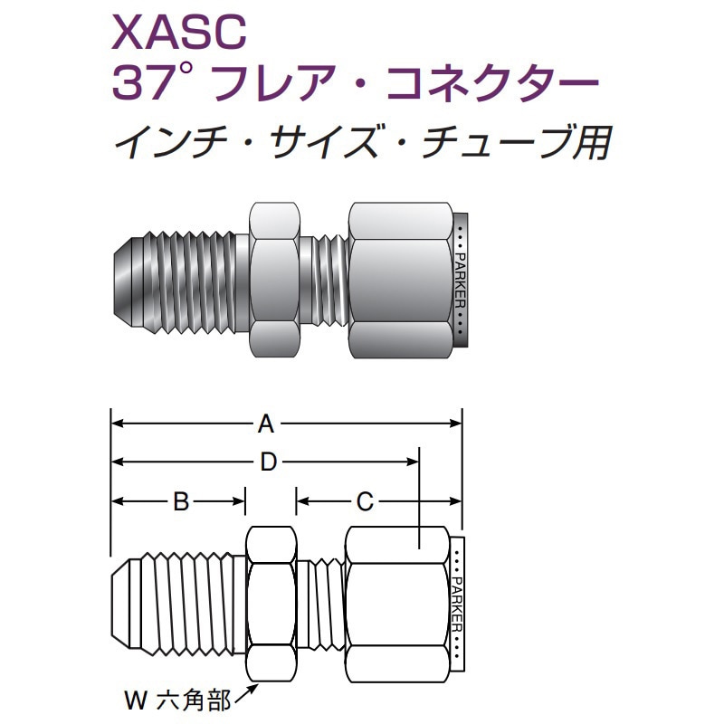 5XASC5-316 A-LOK チューブ継手(XASC 37° フレア・コネクター インチ) 1個 Parker 【通販モノタロウ】