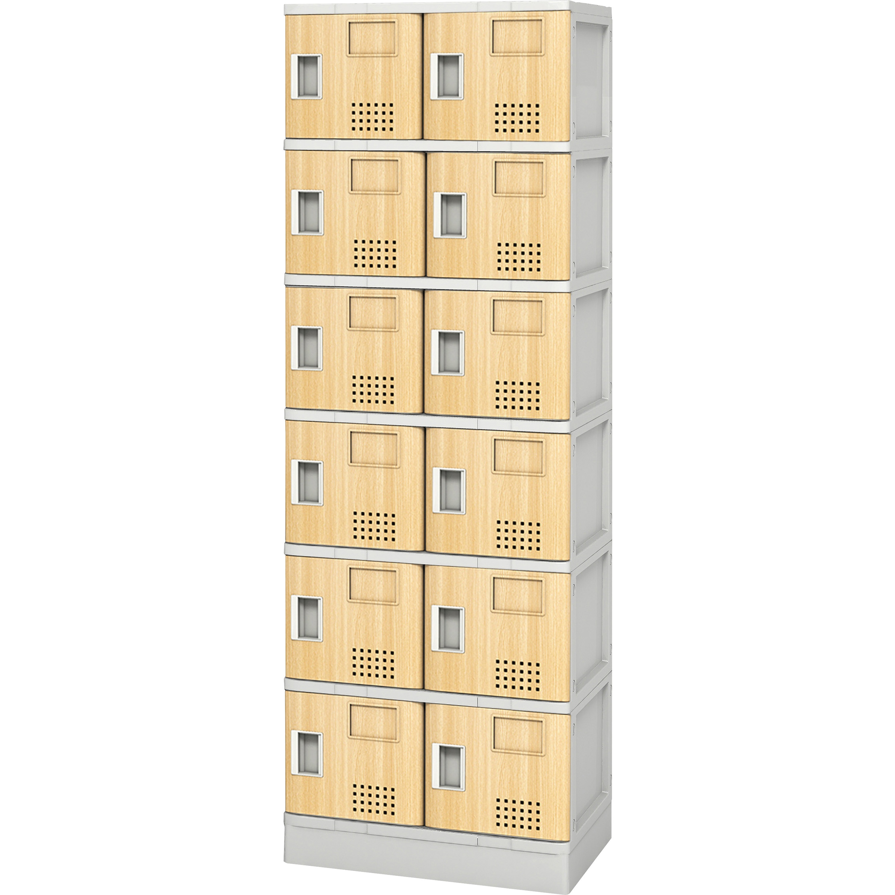 TJL-S-26M 樹脂ロッカー2列6段扉付棚無 アイリスチトセ 寸法520×355×1510mm 人数12人 (扉)木目色 幅520mm奥行355mm高さ1510mm  TJL-S-26M