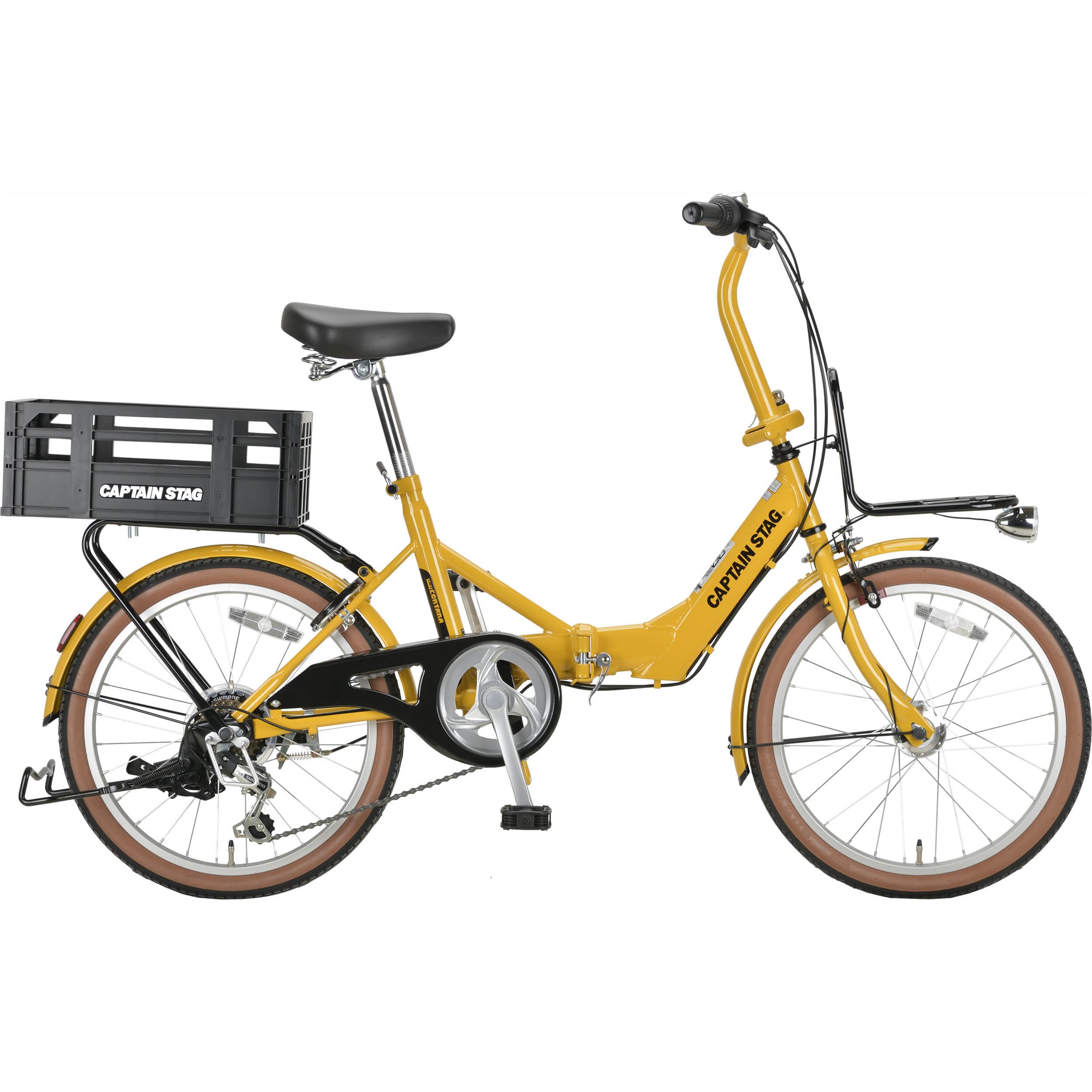YG-1422 コンタナ折りたたみ20インチ外装6段 オートライト CAPTAIN STAG マスタードイエロー色 寸法150×56×103cm  YG-1422