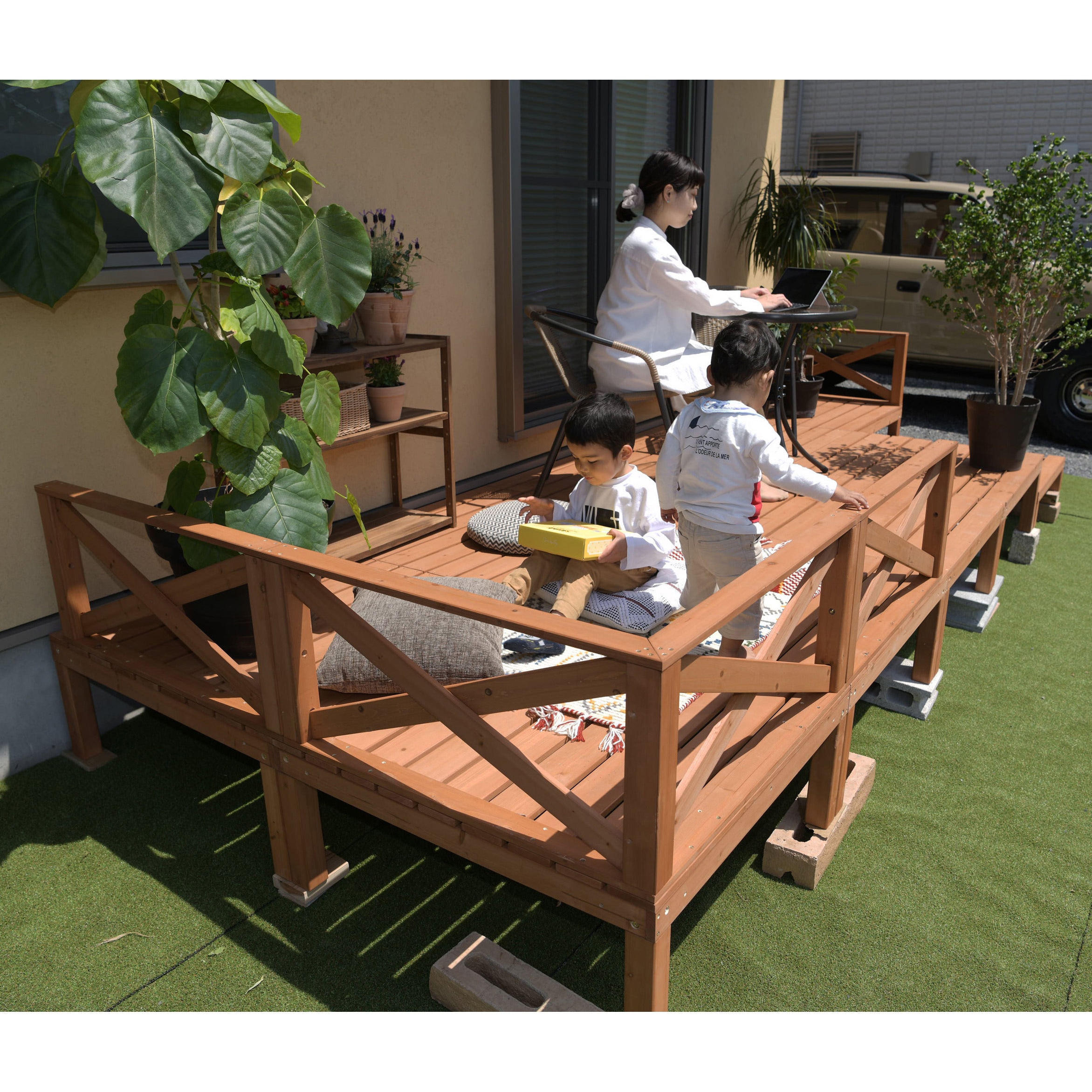 天然木ウッドデッキ 0.5坪セット ワンモード 縁台/ベンチ/デッキ