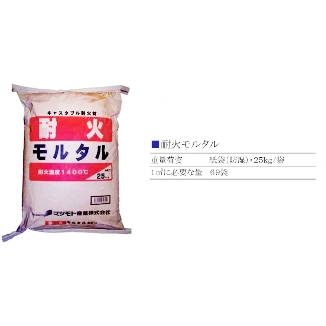 25kg キャスタブル耐火材 耐火モルタル マツモト産業 1袋(25kg) 25kg
