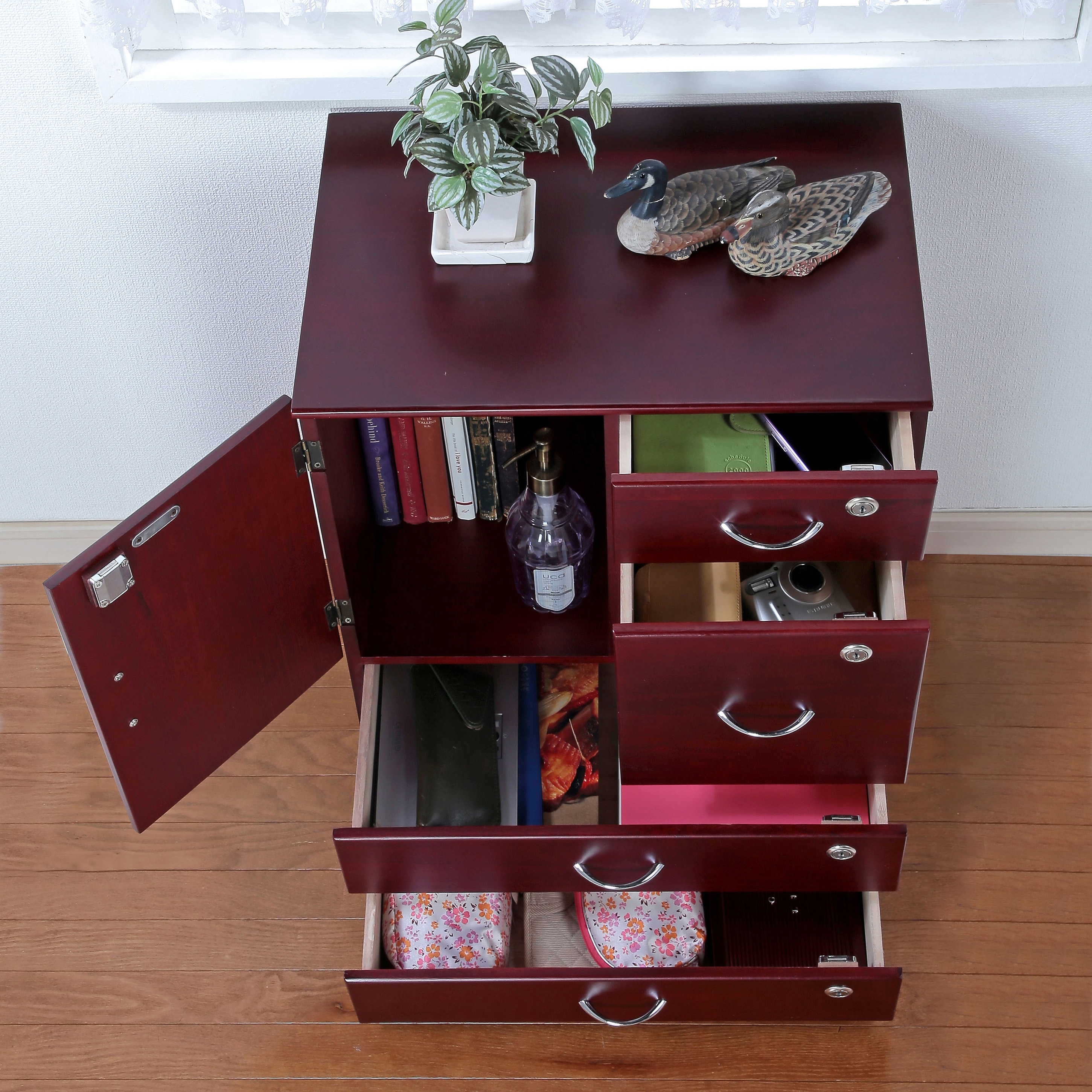 からくり箪笥　耐火金庫付き　アンティーク　昭和レトロ　小物入れ　鍵　ナンバー付き からくり箪笥 耐火金庫付き アンティーク 昭和レトロ 小物入れ 鍵