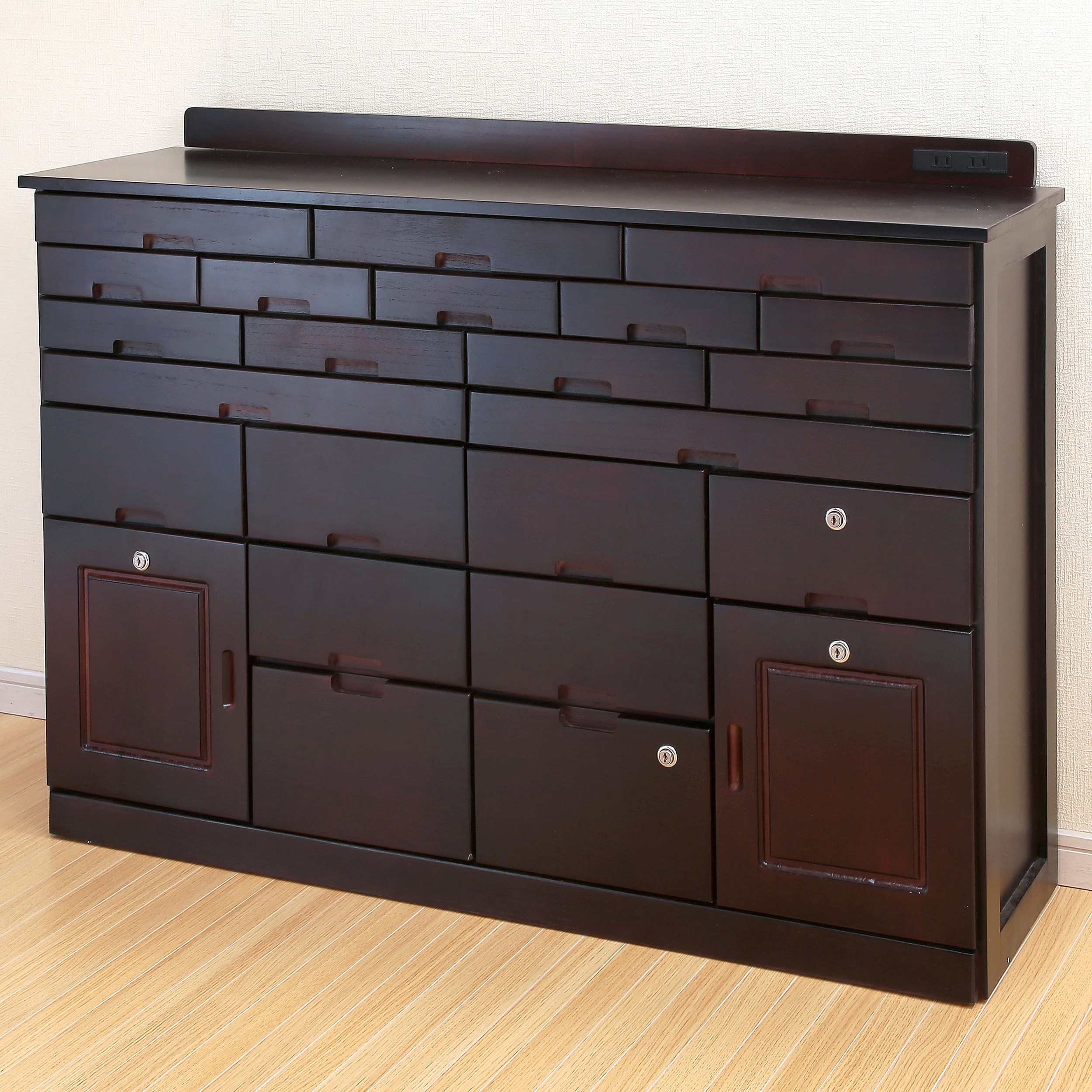 TAN-234-120DBR 桐製引出しいっぱいマルチラック Vita 7段 高さ830mm幅1200mm奥行320mm