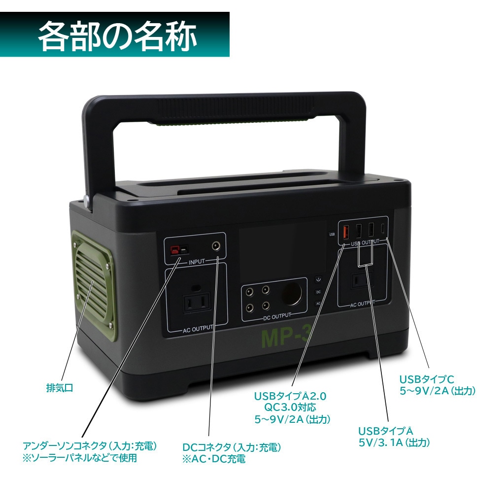 新品未開封 メルテック　MP-3 ポータブル電源 140,000mAh MP-3 大容量ポータブル電源 140000mAh/519W Meltec(大自工業) 1個 MP-3