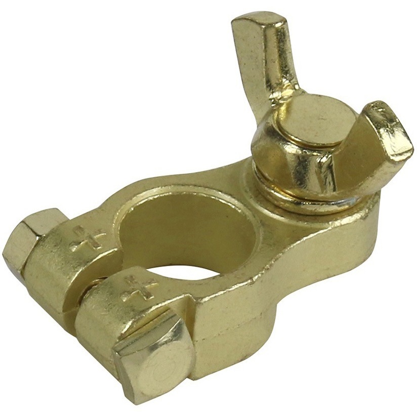 4D-1 バッテリーターミナル(D端子) #4D 蝶ネジ式 真鍮メッキ処理 1個