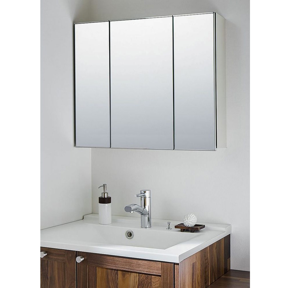 木製　洗面台トリプルミラーキャビネット JU375MK1-TN 無垢の木の洗面台 三面鏡 1台 ウッドワン 【通販モノタロウ】