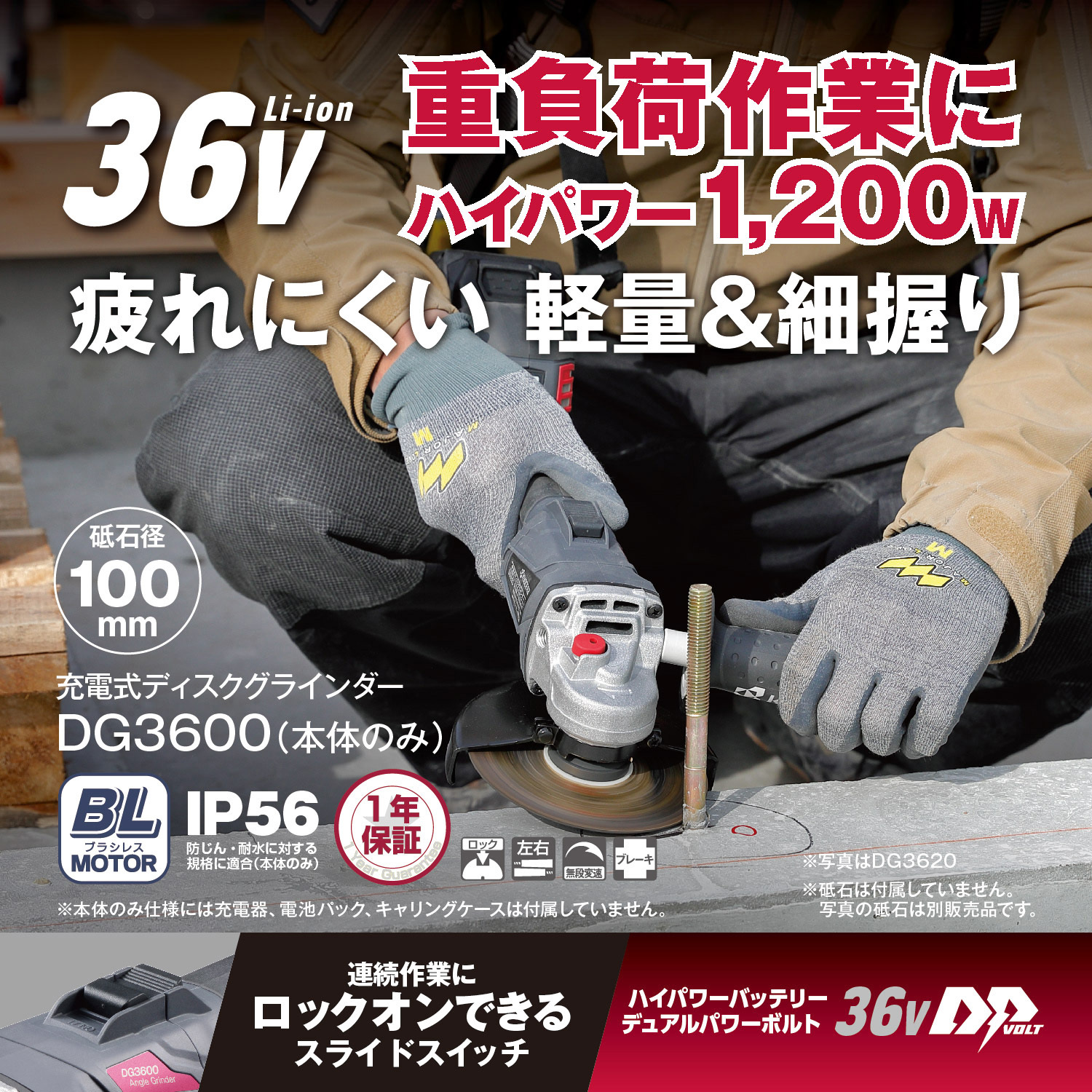 DG3600 本体のみ 36V充電式ディスクグラインダー本体のみ(スライド 