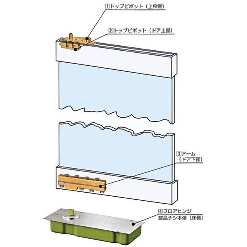 T-1335 強化ガラス用フロアヒンジ 中心吊一方開き 1台 DIA 【通販モノタロウ】