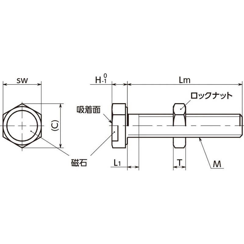 JGB-ND-M10-50 マグネットつき六角ボルト NBK(鍋屋バイテック