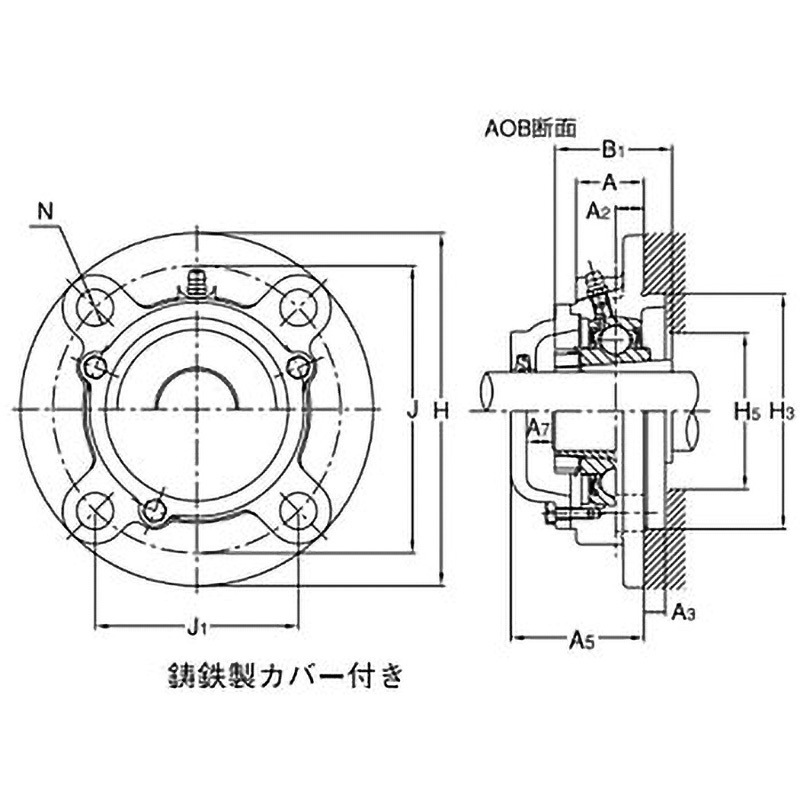 CUKFC215CE 印ろう付き丸フランジ形ユニット テーパ穴形 鋳鉄製カバー付き 片側軸端 1個 旭精工 【通販モノタロウ】