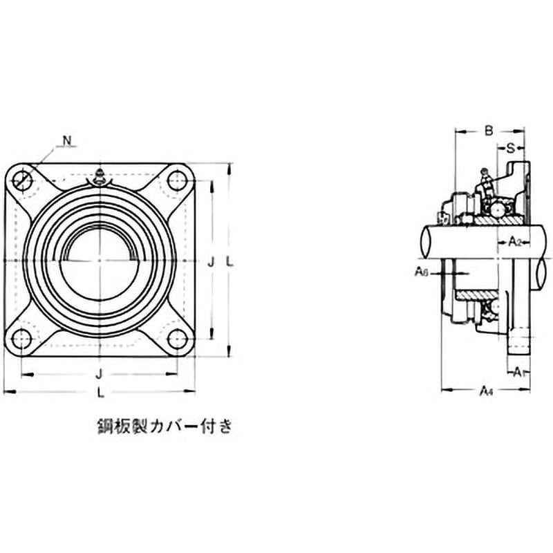 UCF211C 角フランジ形ユニット 鋼鈑製カバー付き 片側ゴムシール付き 1