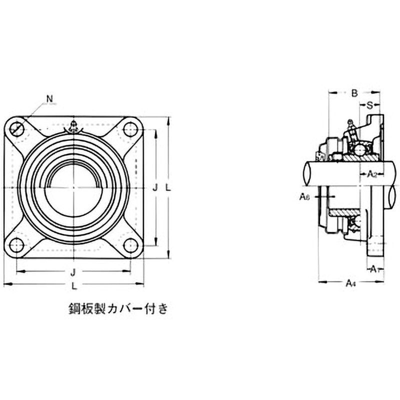 UCF213E 角フランジ形ユニット 鋼鈑製カバー付き 片側軸端 1個 旭精工 【通販モノタロウ】