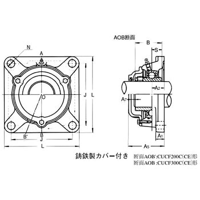 CUCF212CE 角フランジ形ユニット 鋳鉄製カバー付き 片側軸端 1個 旭