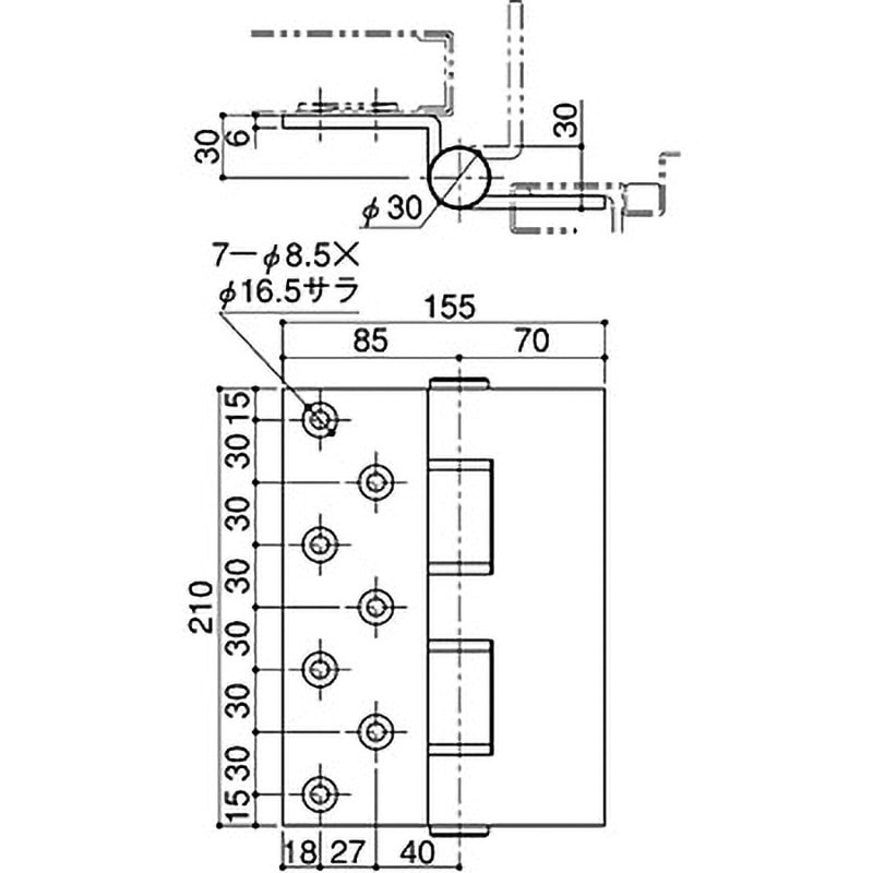 DH-340S-1 重量用丁番 SYS(シブタニ) 旗丁番 幅155mm長さ210mm DH-340S