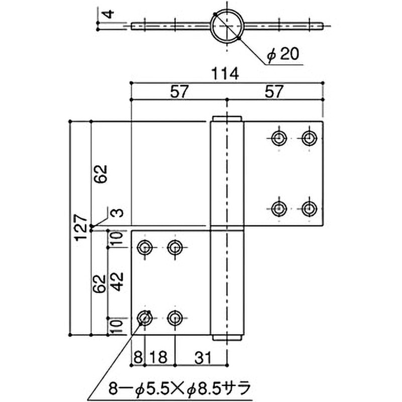 DH-SS-127 旗丁番 SYS(シブタニ) 右勝手 幅114mm長さ127mm 【通販