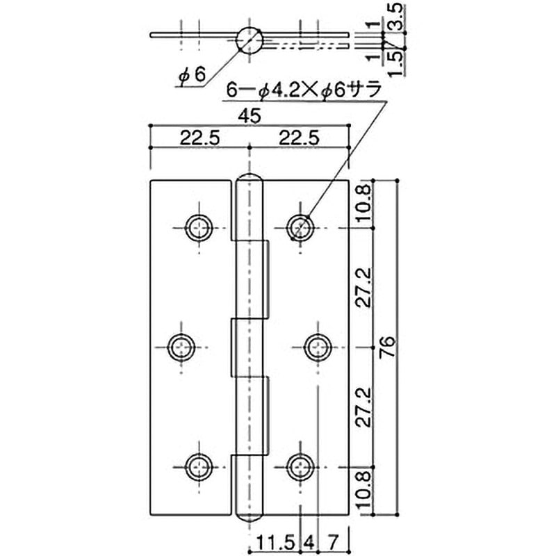 DH-255S-76 中厚丁番 SYS(シブタニ) 幅45mm長さ76mm 1個 DH-255S-76