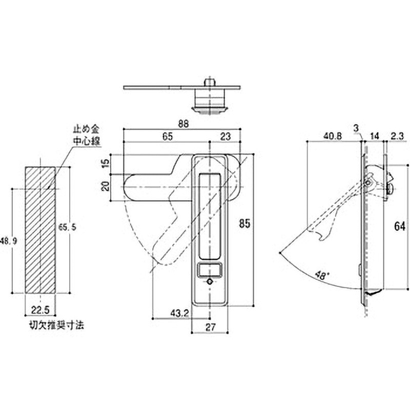 EL-6-1 平面ハンドル(鍵付/ワンタッチ式) SYS(シブタニ) 回転