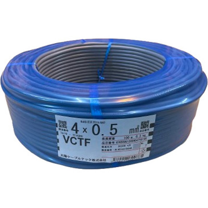0.5×4芯 ビニルキャブタイヤ丸型コード  VCTF シュリンク包装 太陽ケーブルテック(旧:テイコク) 芯数(C)4 全長100m 8,182円