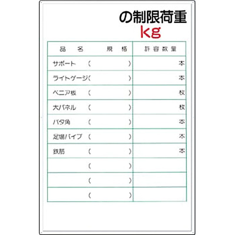36 安全標識(揚重機の荷重表示) つくし工房 取付方式:穴6 寸法900×600mm