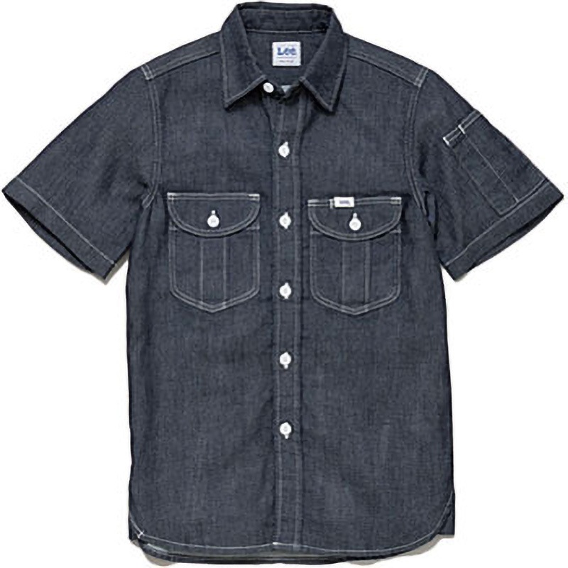 LWS43002 レディースワーク半袖シャツ Lee インディゴネイビー色 ストレッチデニム サイズS着丈67cm  LWS43002 6,388円