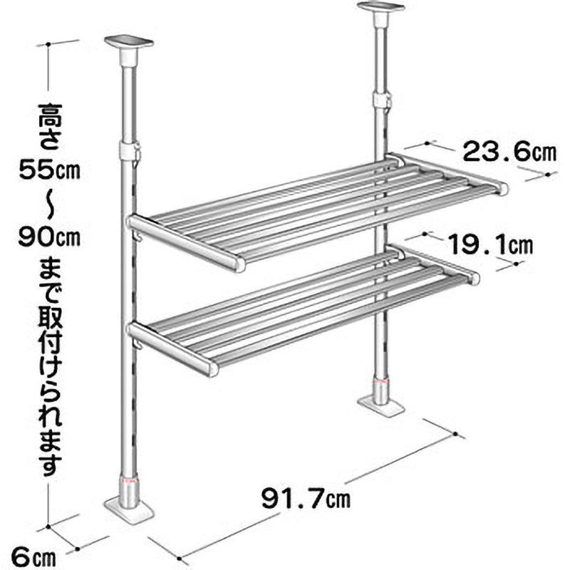 TP2-90 つっぱり棚2段・幅90cm 1個 TAKUBO(タクボ/田窪工業所) 【通販モノタロウ】