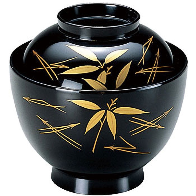 33603930 玉子型吸物椀 笹松葉 手塗漆、磨蒔絵 木質 福井クラフト 和食器