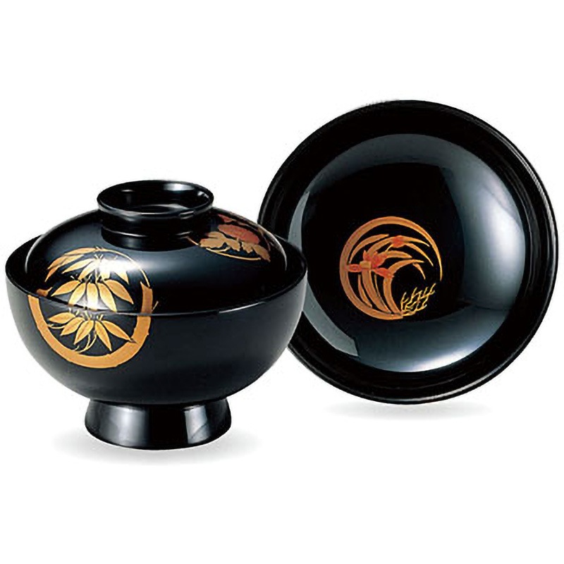 33603030 木製 吸物椀 黒漆塗/四君子花丸 磨蒔絵 木 福井クラフト 和食器