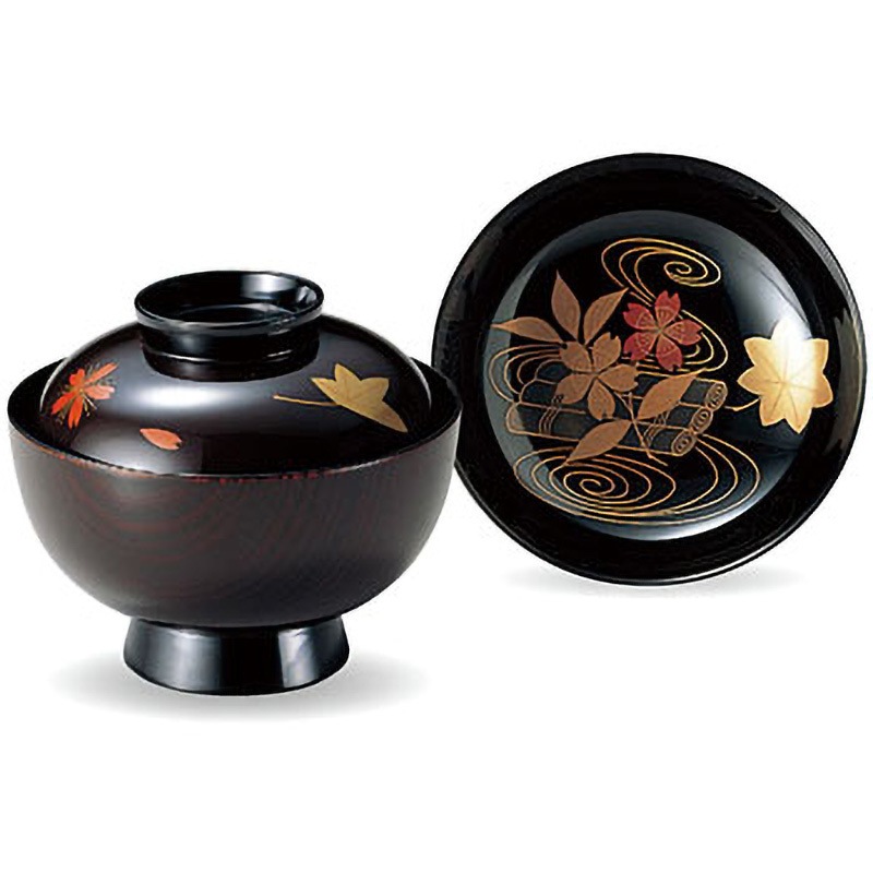 33603260 木製 吸物椀 溜漆塗/春秋筏 磨蒔絵 木 福井クラフト 和食器