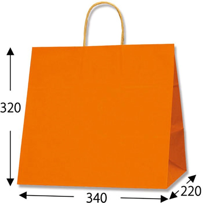 未晒 オレンジC 手提げ紙袋 カラー HEIKO オレンジ色 幅340mm奥行220mm