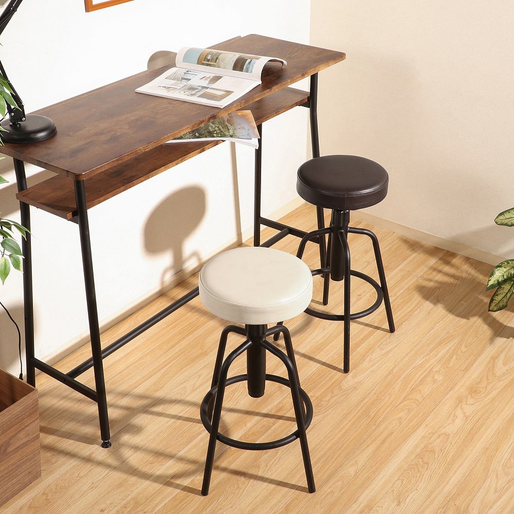 バースツールセット（テーブルと2脚） ダイニングセット 2人 テーブル チェア2脚 天然木 （ 木製 スチール脚