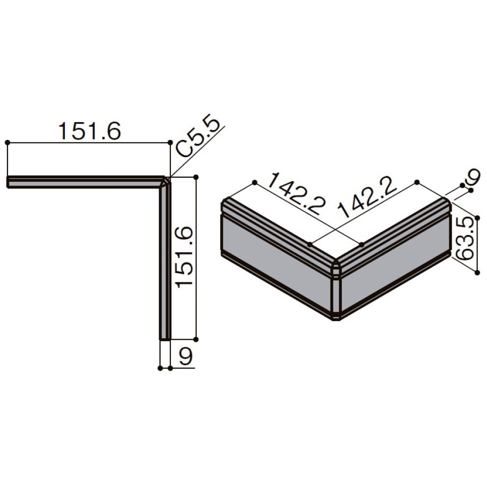 NZDP405 幅木用コーナー部材(出隅用) クッション幅木タイプ LIXIL(トステム) 厚さ9mm寸法151.6×151.6mm 1個  NZDP405 - 【通販モノタロウ】