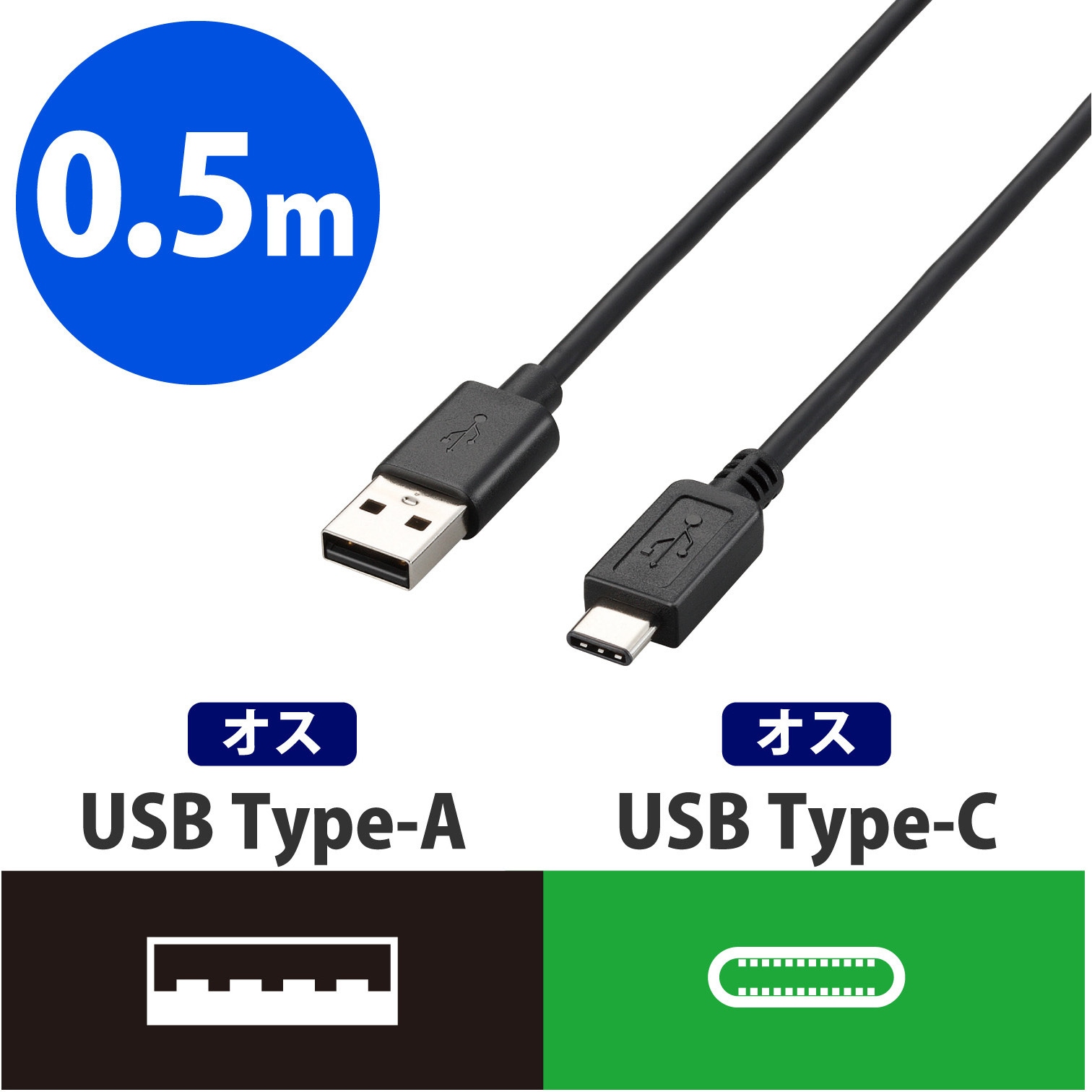 U2C-AC05BK USBケーブル C-A Type-Cコネクタ ブラック エレコム 2重