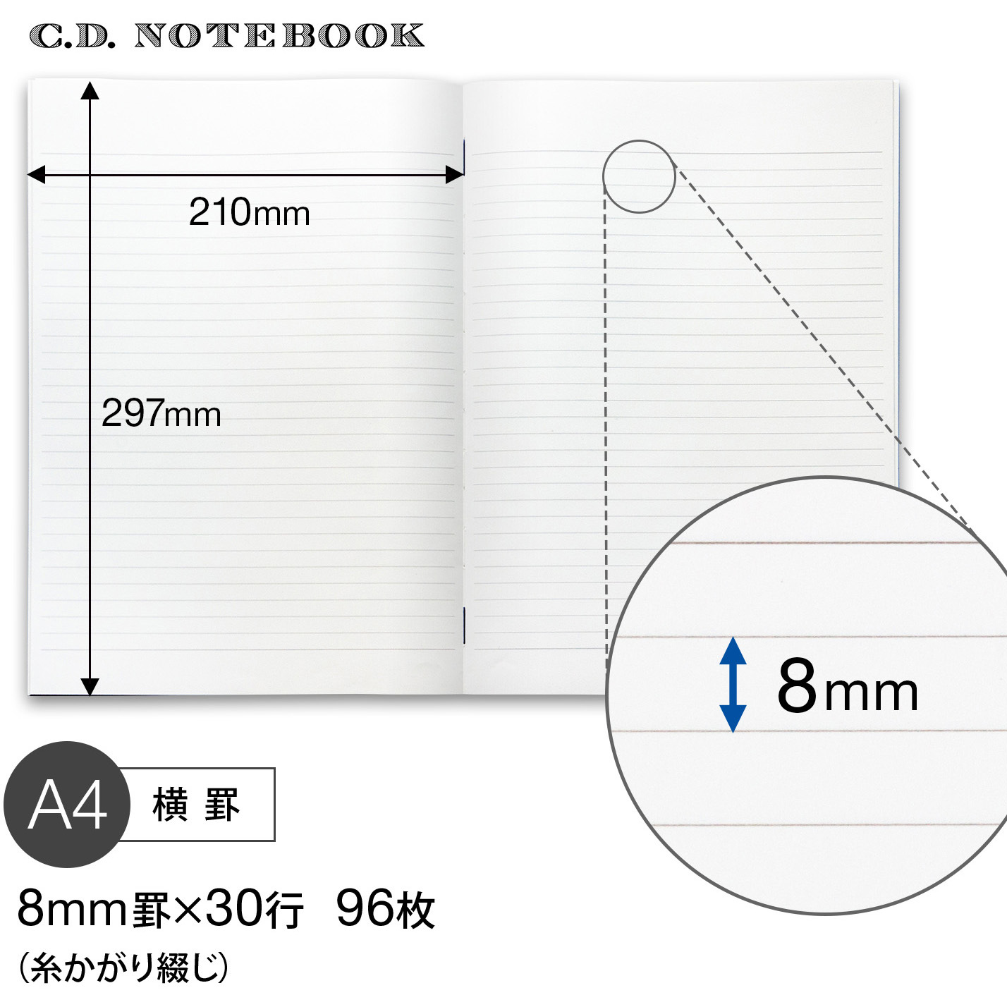 CDS150Y プレミアムCDノート A4 日本ノート 枚数96 糸かがり綴じ 横罫