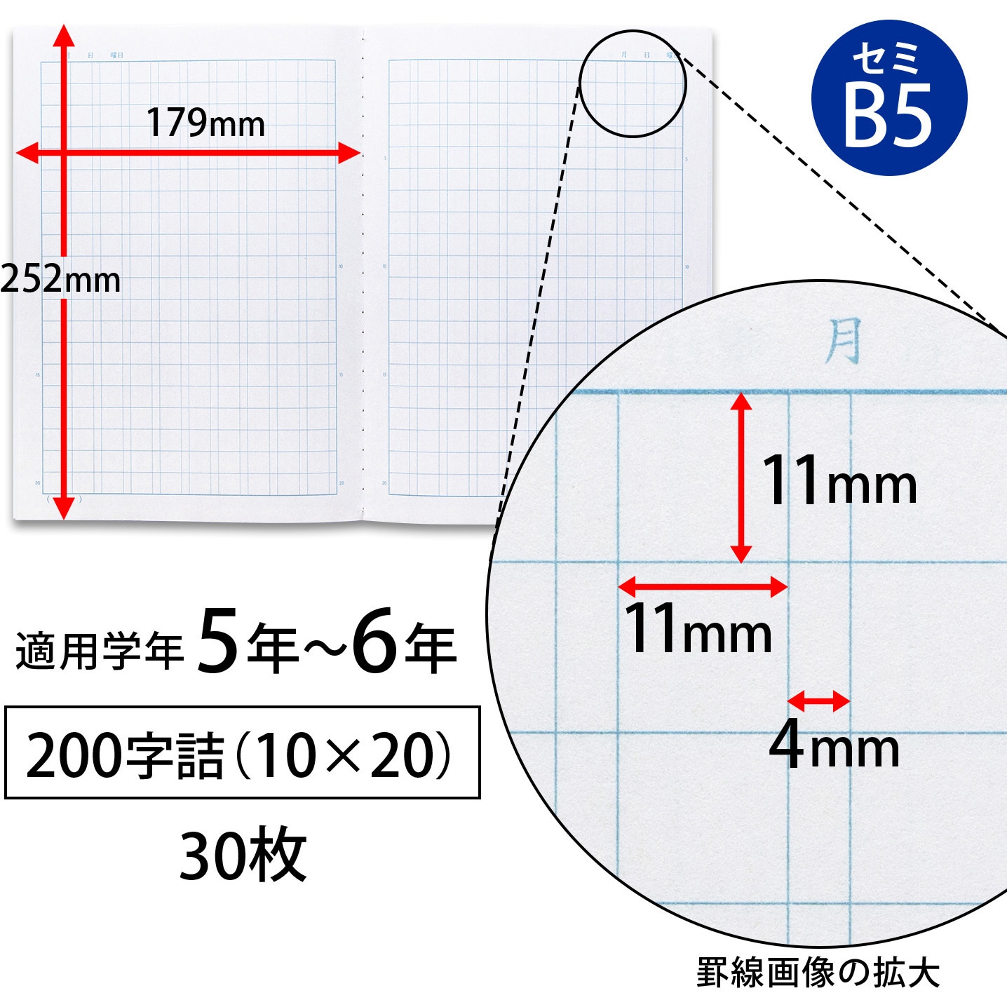 LM52 スクールノート B5 特殊罫 日本ノート 枚数30枚 ブルー 糸綴じ