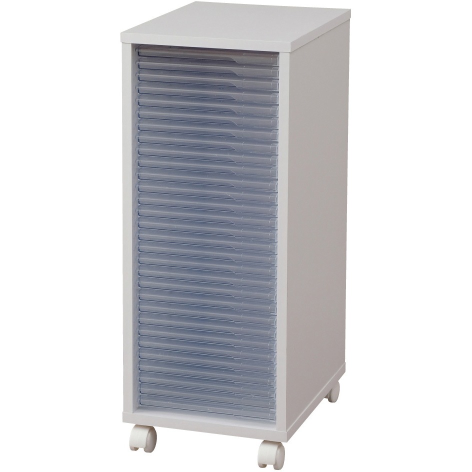 MFE-7300 木製フロアケース アイリスオーヤマ ホワイト色 超浅型30段 ～A4サイズ  MFE-7300