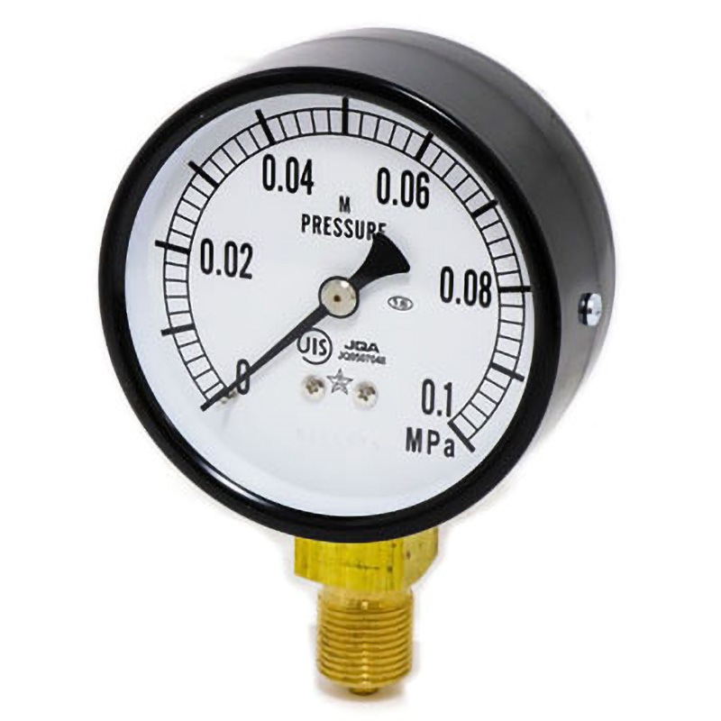 G311-211-M-0.1MPa-SET 一般蒸気用圧力計 Φ75(成績書・トレーサビリティ体系図付き) 右下精器製造 圧力レンジ0～0.1MPa A枠(立型つば無し) 呼びAMT3/8×75×0.10MPa