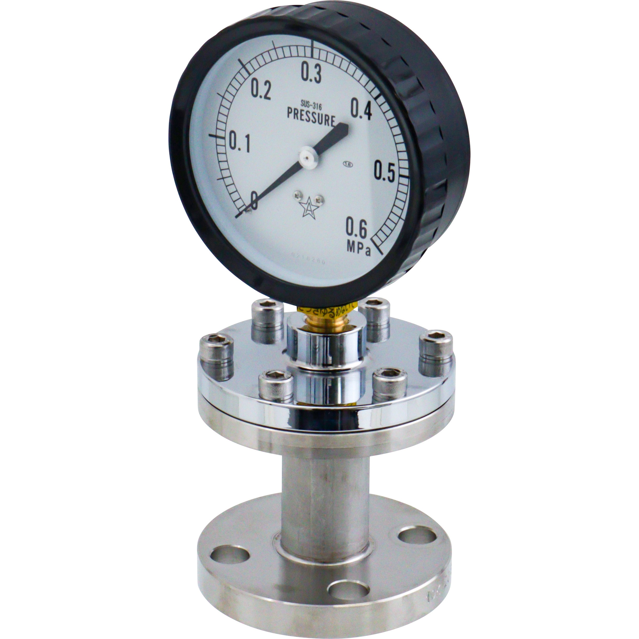 A(10k20A)100x0.6MPa S-316 隔膜式圧力計BF型 Φ100 右下精器製造 A枠(立型つば無し) 圧力レンジ0～0.6MPa