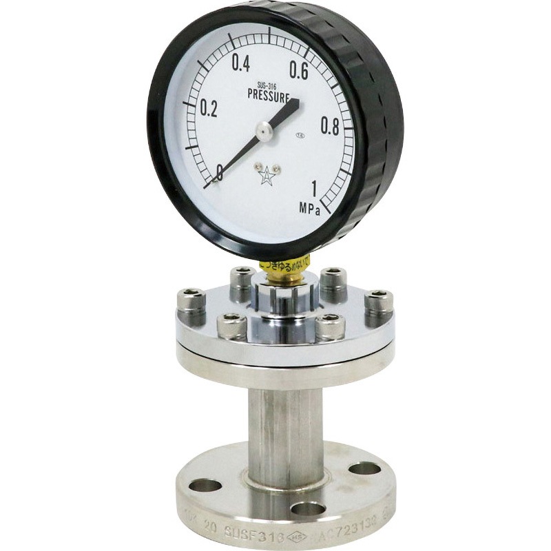 A(10k20A)100x1MPa S-316 隔膜式圧力計BF型 Φ100 右下精器製造 A枠(立型つば無し) 圧力レンジ0～1MPa