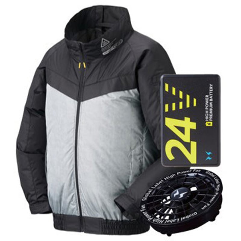 664320 空調風神服チタン長袖ジャケット ファンバッテリーセット アタックベース ポリエステル100% サージグレー色 サイズM