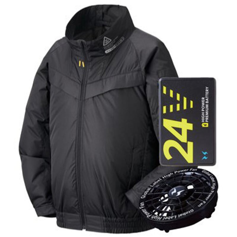 664320 空調風神服チタン長袖ジャケット ファンバッテリーセット アタックベース ポリエステル100% ブラック色 サイズ4L