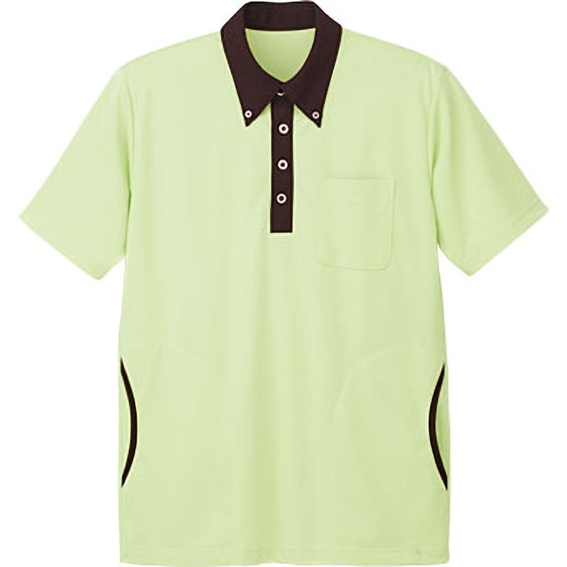 UZT469 E-style 男女兼用ニットシャツ(脇ポケット付き) UZT469 明石スクールユニフォームカンパニー モックミラノリブ グリーン色 サイズSS