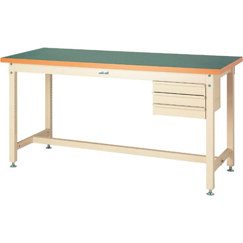 SSRH-1890-GI+S3-IV ワークテーブルスーパータイプ(H900 引出し付き)塩ビシート天板 山金工業 荷重3000kg グリーン 間口1800mm奥行900mm