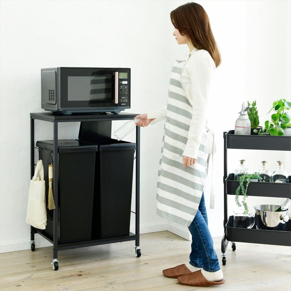 PRW-60(BK/SBK) ゴミ箱上 キッチンワゴン キャスター付き 1台 YAMAZEN