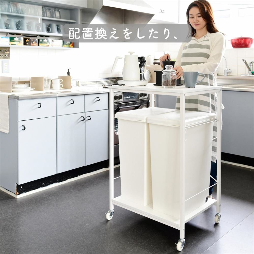 PRW-60(BK/SBK) ゴミ箱上 キッチンワゴン キャスター付き 1台 YAMAZEN